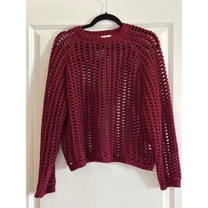 Lovelo Burgundy Raglan Sleeve Hollow Knit Sweater Small